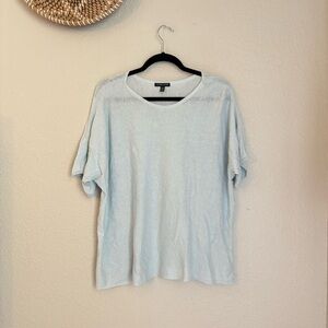Eileen Fisher Light Blue Boxy Linen Cotton Bland Flowy Short Sleeve Shirt